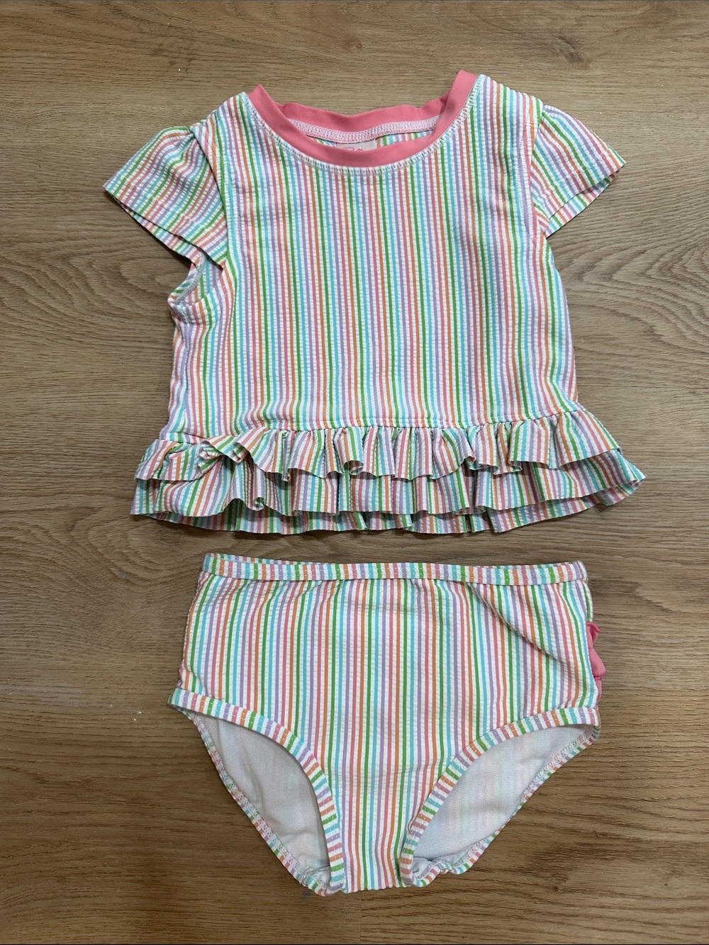 Ruffle Butts 3T Two-Piece Rainbow Stripe Ruffle Swim Set